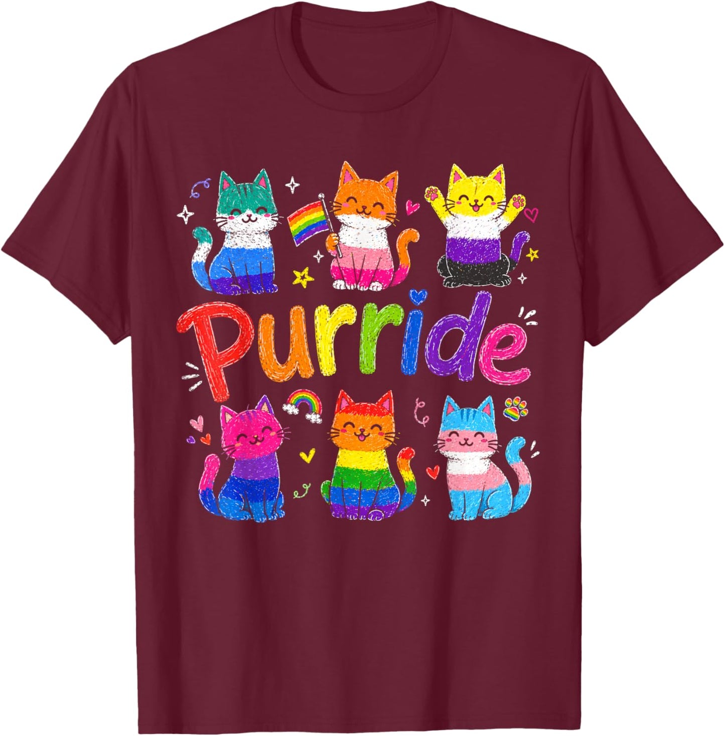 Purride Cat Animal Lovers Women Kids Pride Month T-Shirt - T-Shirt | Maroon