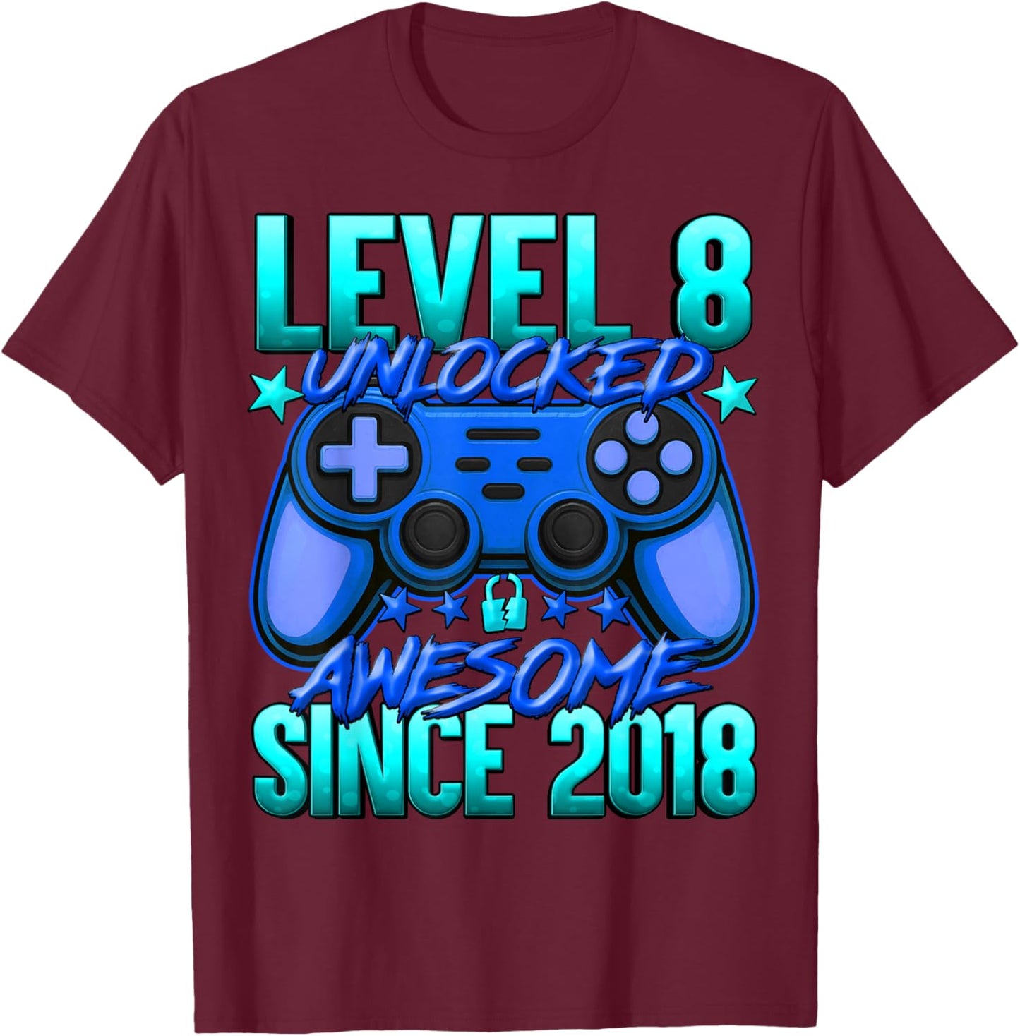 Level 8 Unlocked 8 Year Old Gifts for Boys 8th Birthday Boy T-Shirt - T-Shirt | Maroon