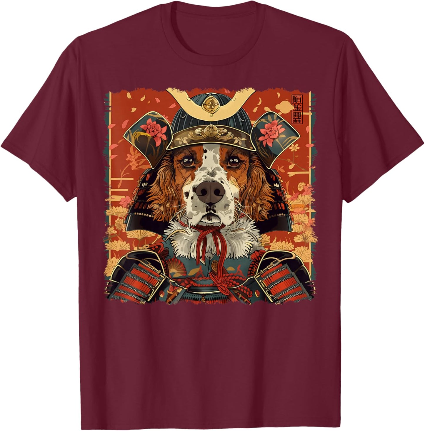 Brittany Spaniel Dog Japanese Art Samurai Ukiyo-e Vintage T-Shirt - T-Shirt | Maroon