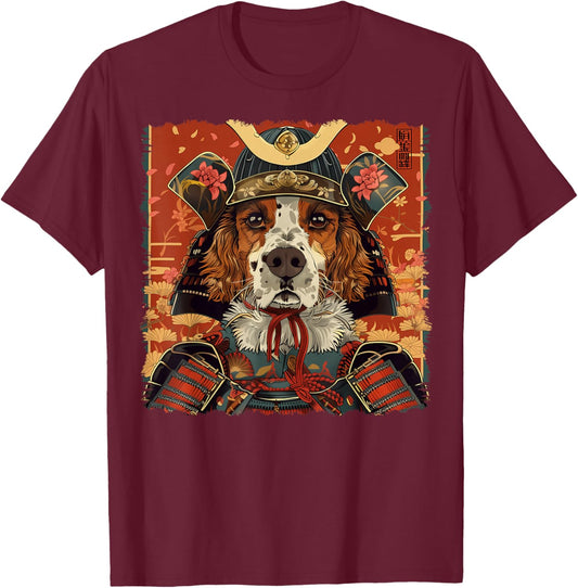 Brittany Spaniel Dog Japanese Art Samurai Ukiyo-e Vintage T-Shirt - T-Shirt | Maroon