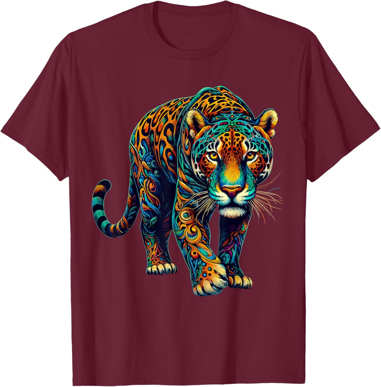 Colorful Jaguars Animal Zoo T-Shirt - T-Shirt | Maroon
