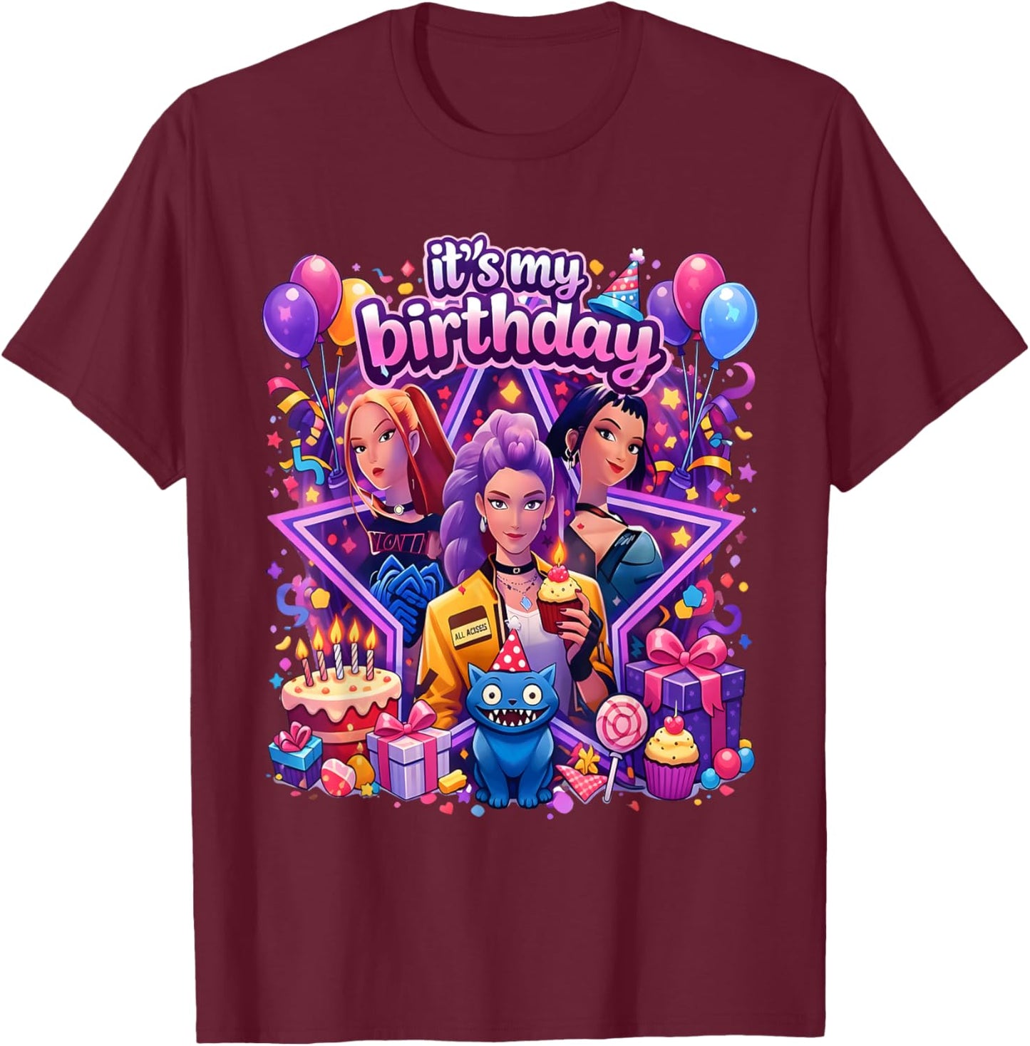 It's My Birthday Girl Cute Chibi Kpop Funny Kids Bday T-Shirt - T-Shirt | Maroon
