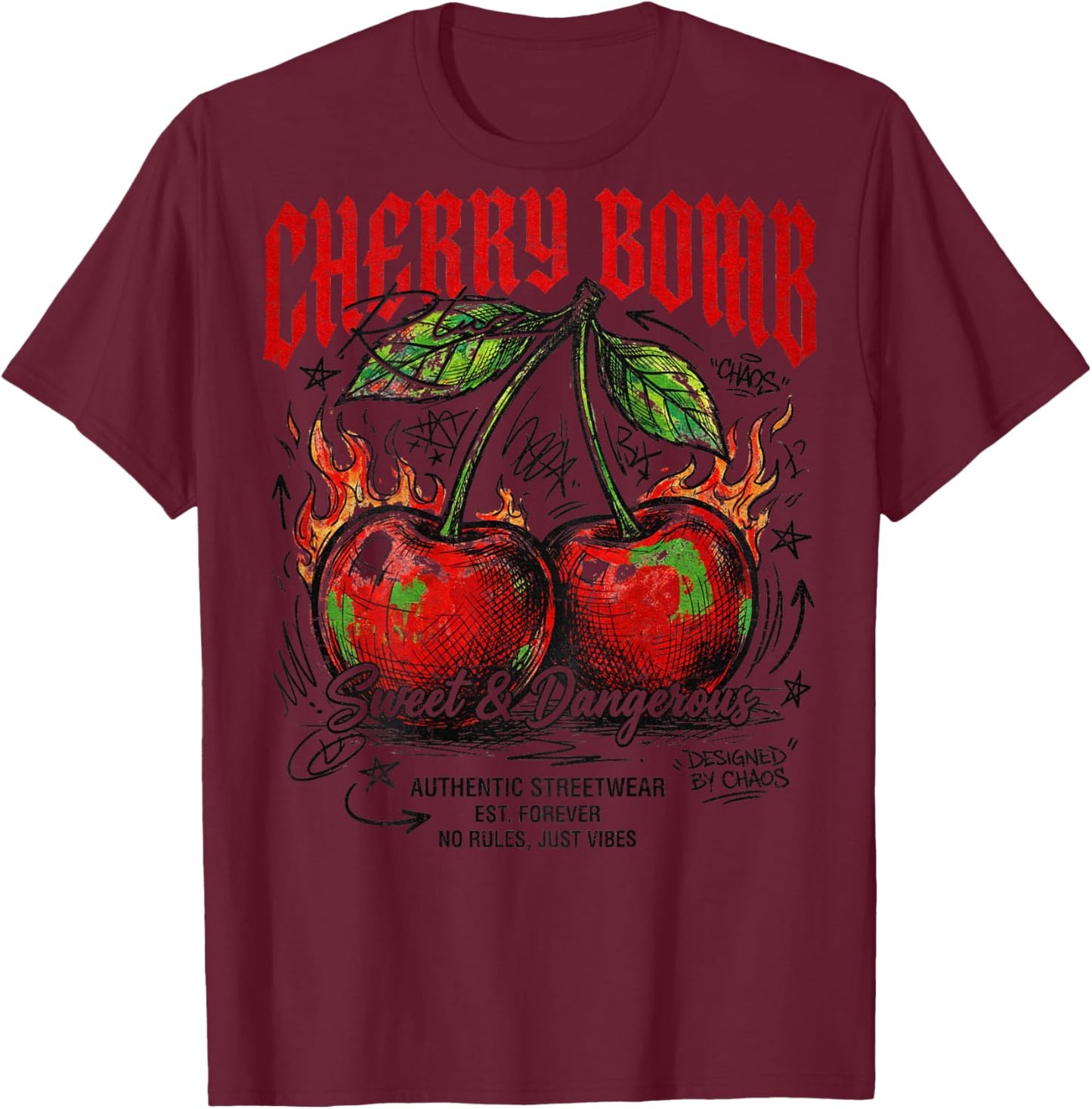 Früchte Obst Backprint Streetwear Mode Vintage Damen Herren T-Shirt - T-Shirt | Maroon