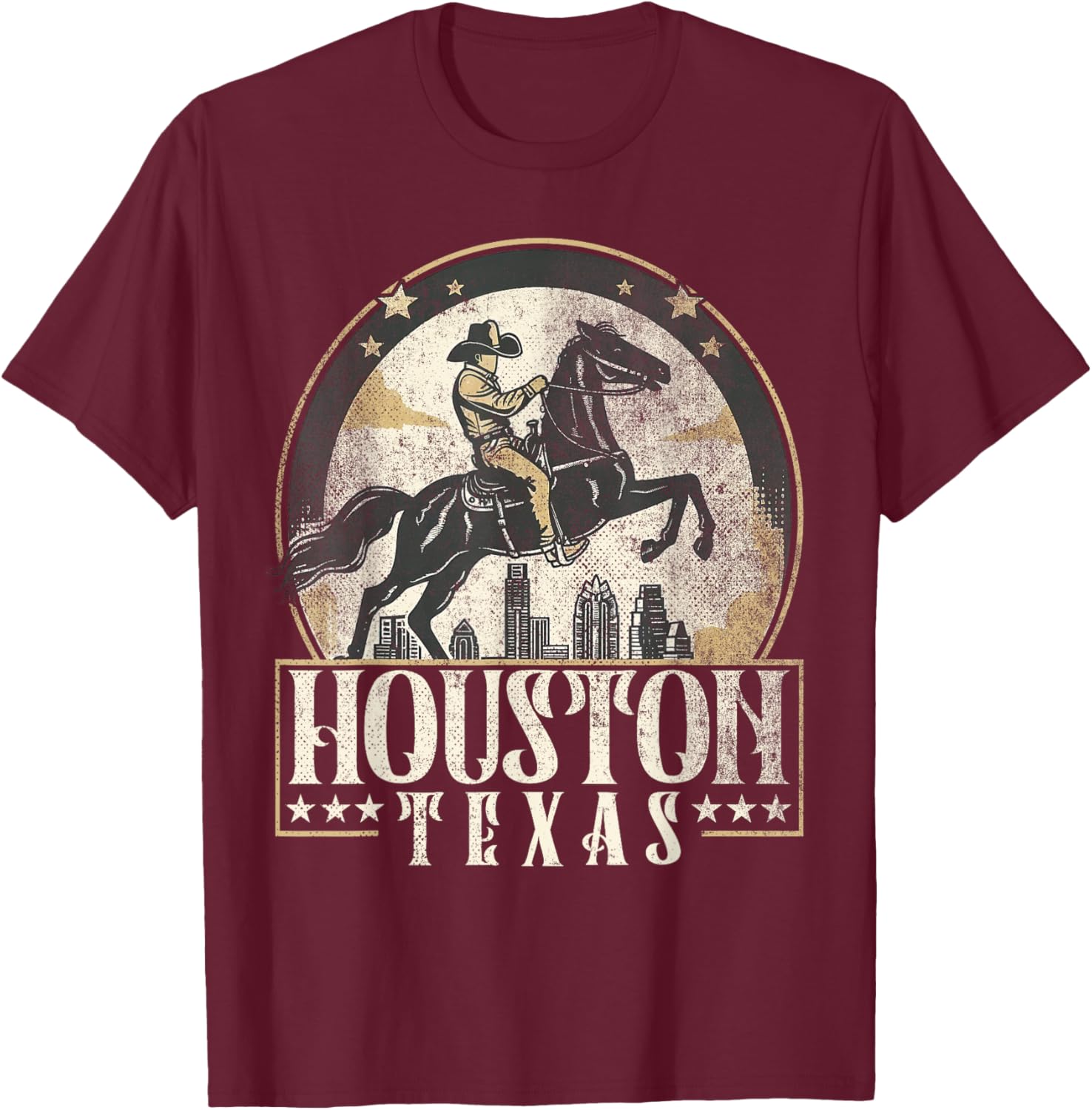 Houston Texas TX | cowboy skyline T-Shirt - T-Shirt | Maroon