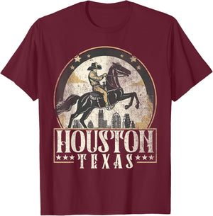 Houston Texas TX | cowboy skyline T-Shirt - T-Shirt | Maroon