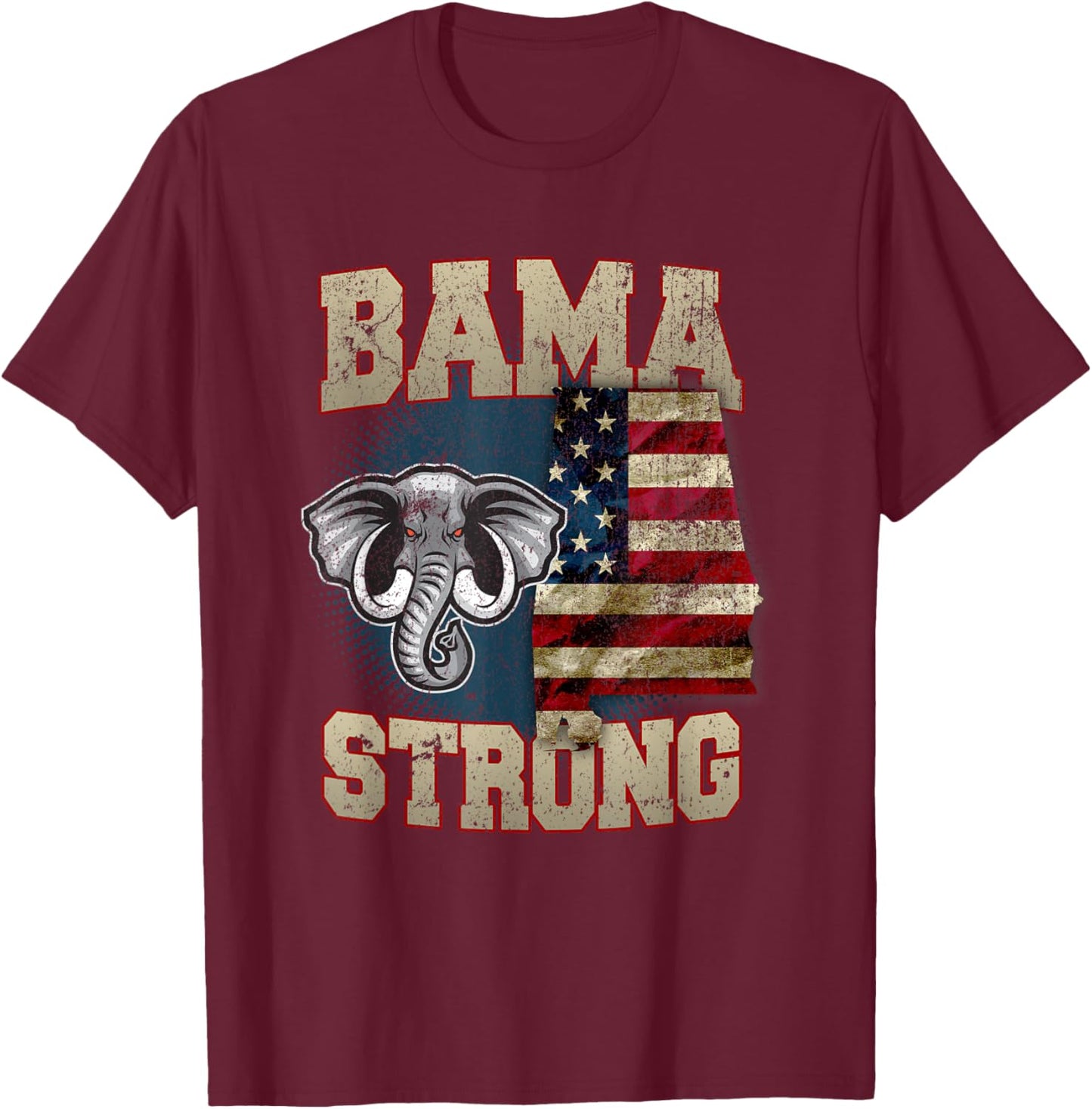 Bama Strong Alabama State With USA Flag Overlay T-Shirt - T-Shirt | Maroon