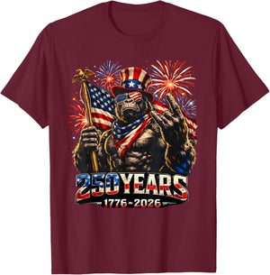 250 Years of America Bigfoot Patriotic 4th of July 1776 2026 T-Shirt - T-Shirt | Maroon