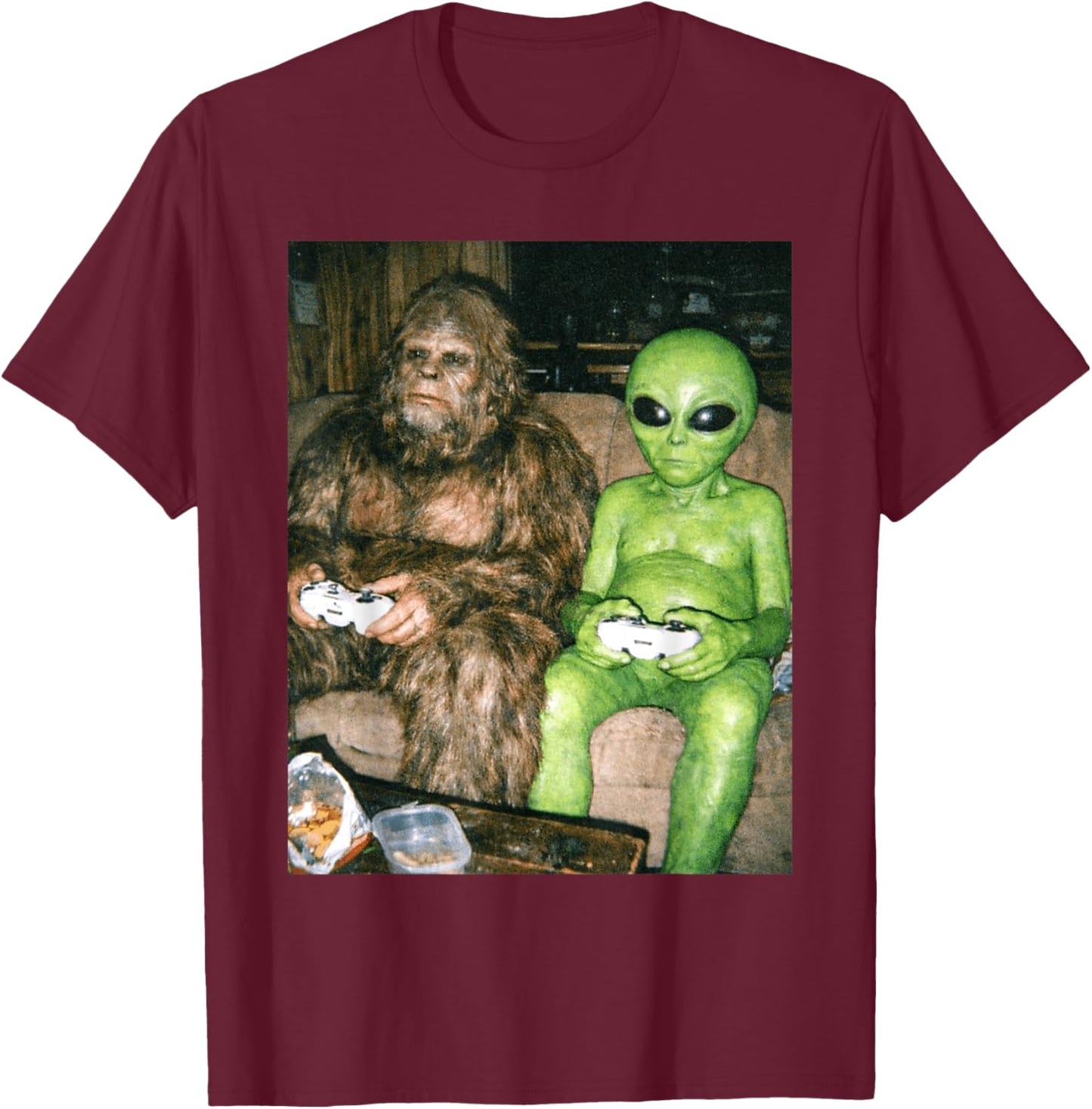 Bigfoot Alien Video Games Shirt Gaming Sasquatch Men Boys T-Shirt - T-Shirt | Maroon