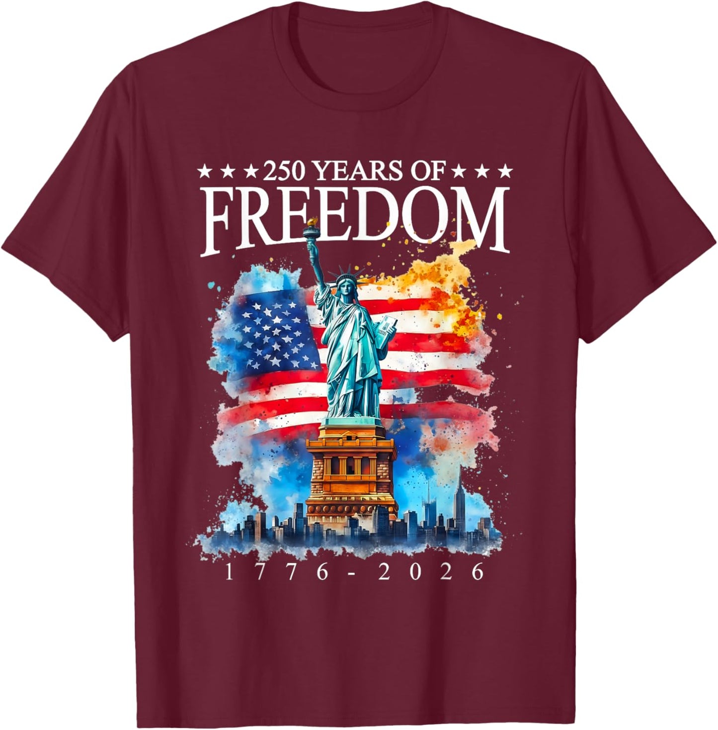4th of July American Flag Vintage 250 Years 1776 2026 USA T-Shirt - T-Shirt | Maroon