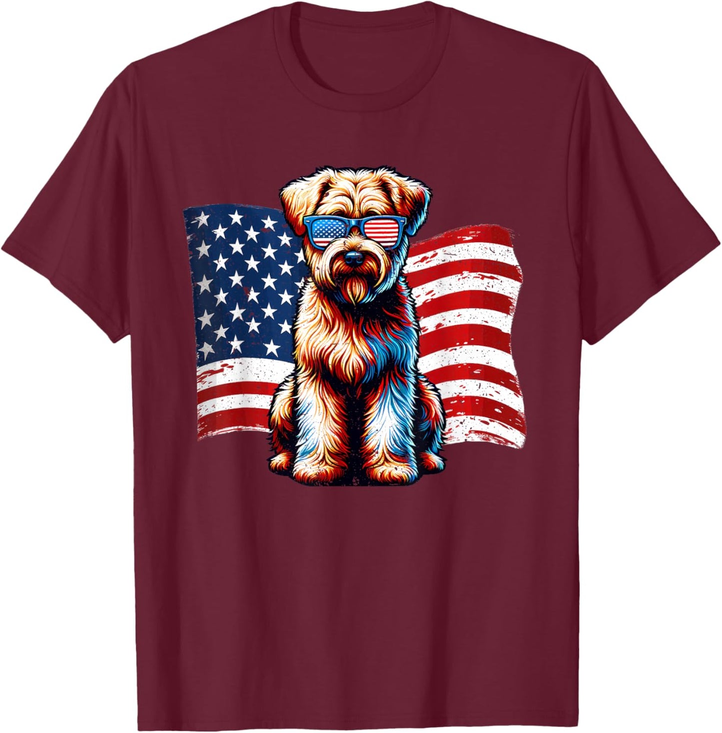 Soft coated Wheaten Terrier American Flag Patriotic Vintage T-Shirt - T-Shirt | Maroon