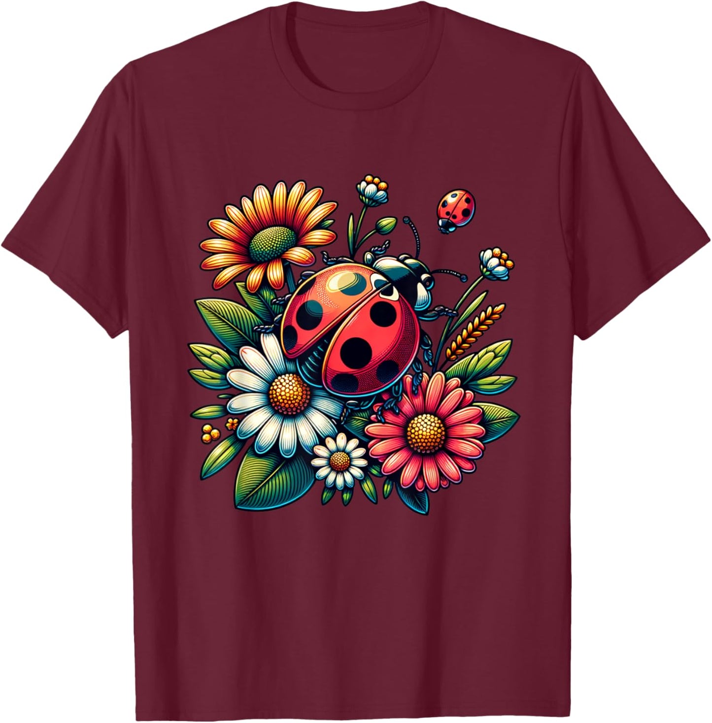 Cute Ladybugs Pop Art Ladybugs Lover Portrait Women T-Shirt - T-Shirt | Maroon