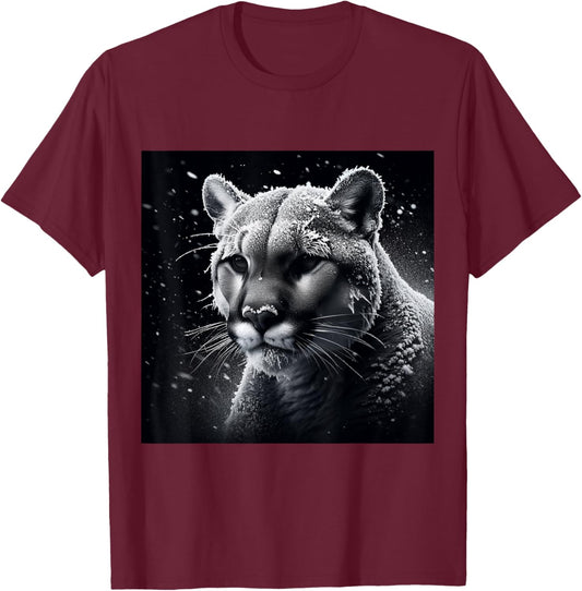 Wildlife Art Cougar Puma Shirt - Mountain Lion Portrait T-Shirt - T-Shirt | Maroon