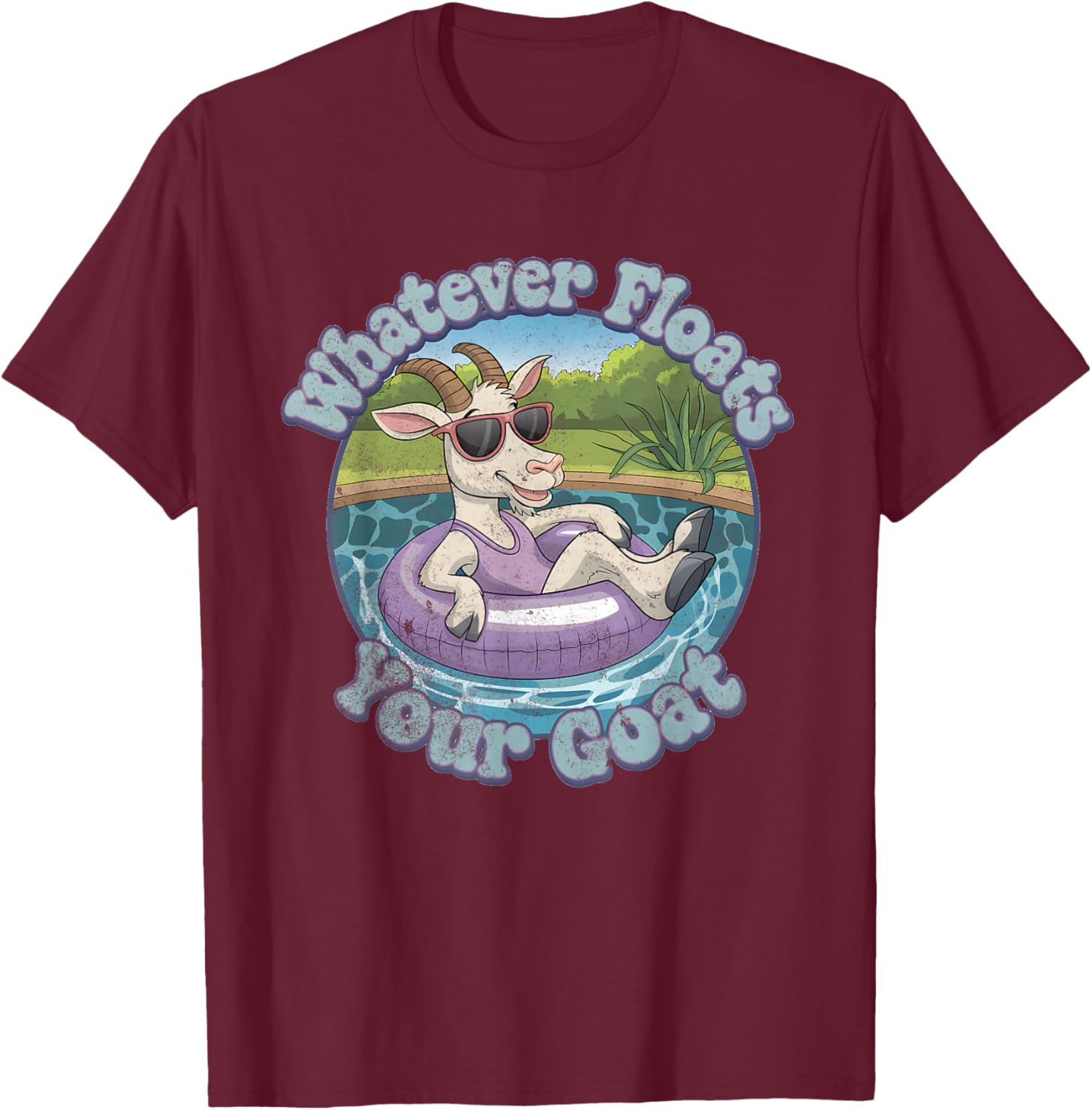 Whatever Floats Your Goat Floatie Vacation Funny Pun Retro T-Shirt - T-Shirt | Maroon