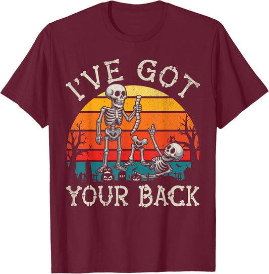 Retro I've Got Your Back Funny Halloween Skeleton Costume T-Shirt - T-Shirt | Maroon