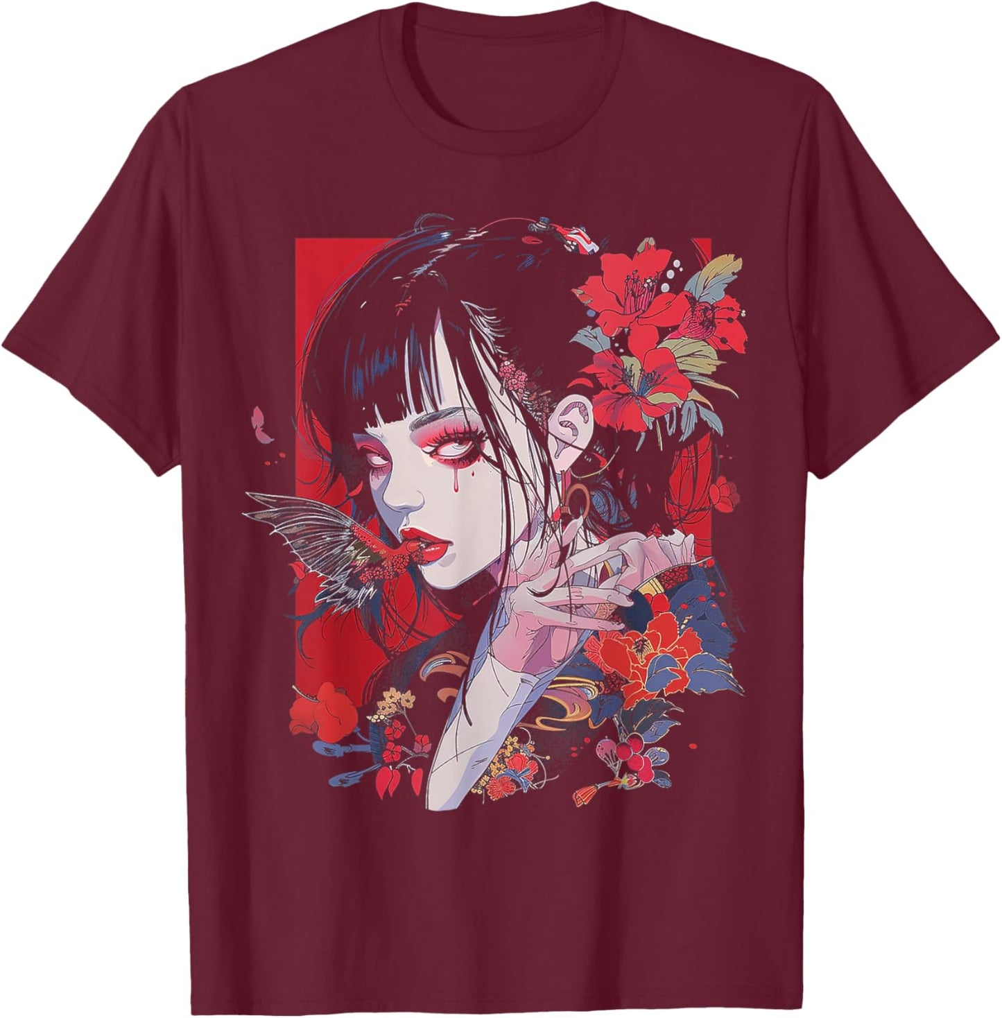 Anime Manga Motif Illustration Anime T-Shirt - T-Shirt | Maroon