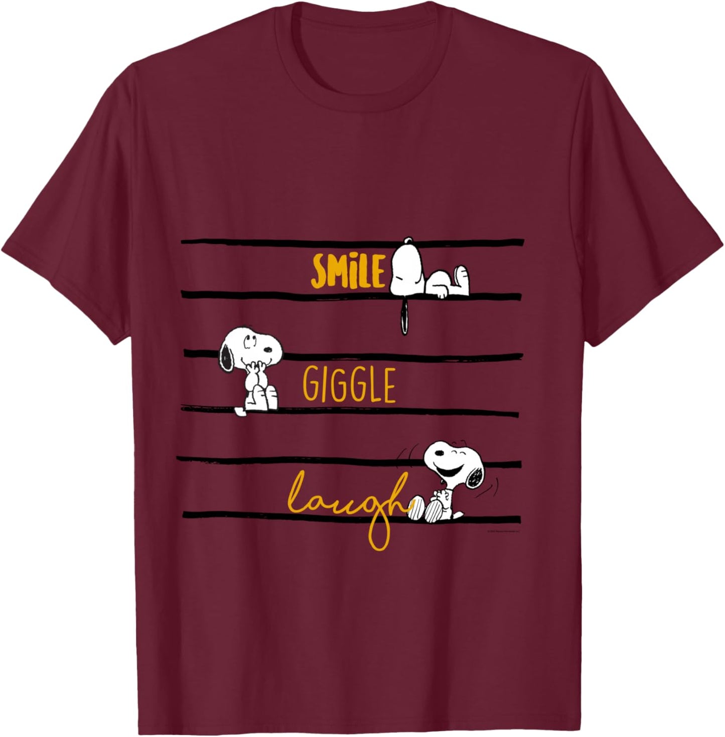 Peanuts - Snoopy Woodstock Smile Giggle Laugh Langarmshirt T-Shirt - T-Shirt | Maroon