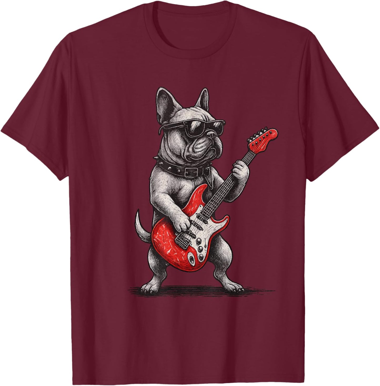 Guitare Vintage Bouledogue français Punk T-Shirt - T-Shirt | Maroon