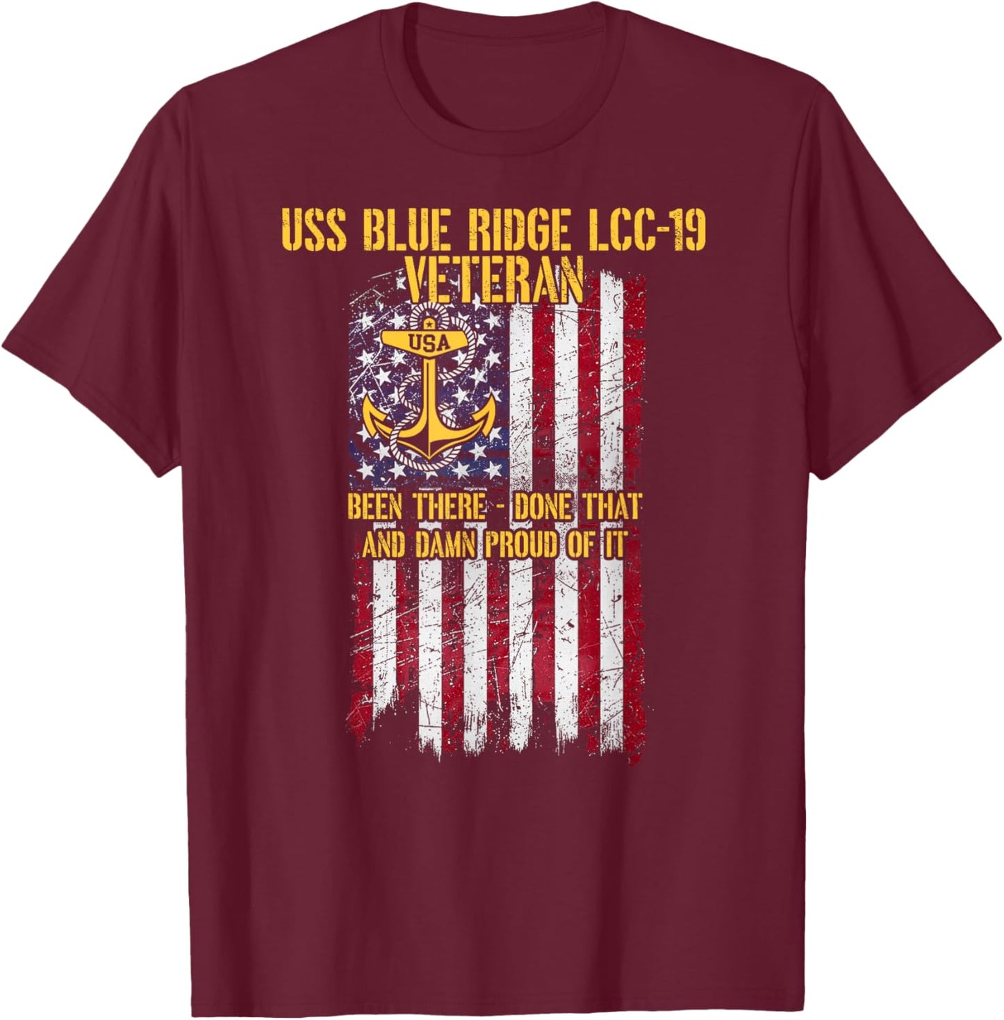 USS Blue Ridge LCC-19 Amphibious Command Ship Veteran T-Shirt - T-Shirt | Maroon