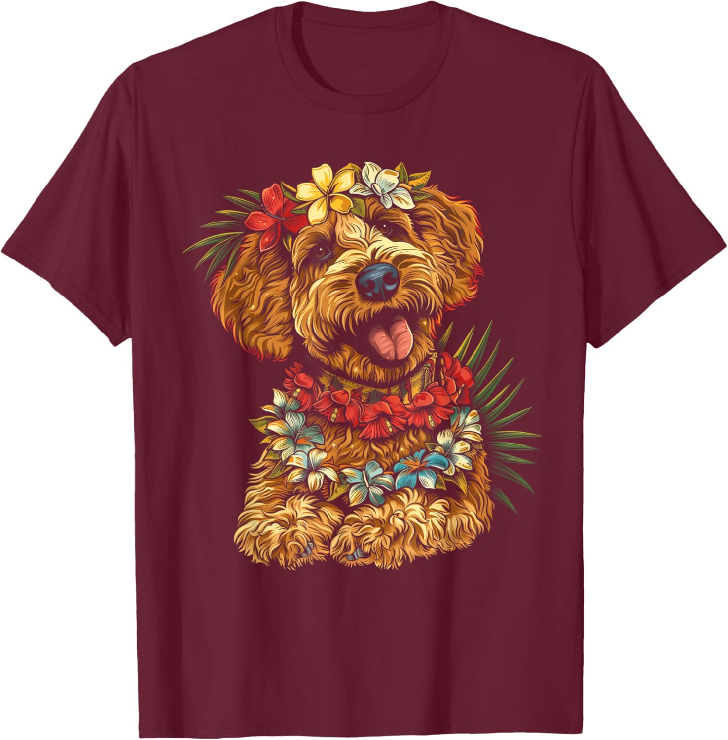 Goldendoodle Hawaiian Flowers Hibiscus Funny Doodle Mom T-Shirt - T-Shirt | Maroon