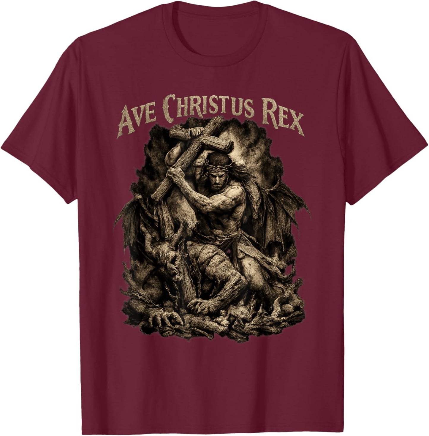Ave Christus Rex - Jésus vainc Le Diable T-Shirt - T-Shirt | Maroon