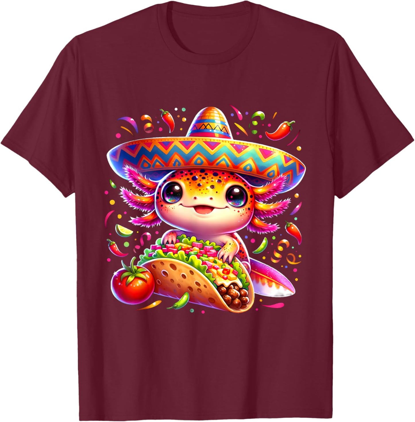 Axolotl Taco Cinco de Mayo Boys Girls Axolotl Cinco de Mayo T-Shirt - T-Shirt | Maroon