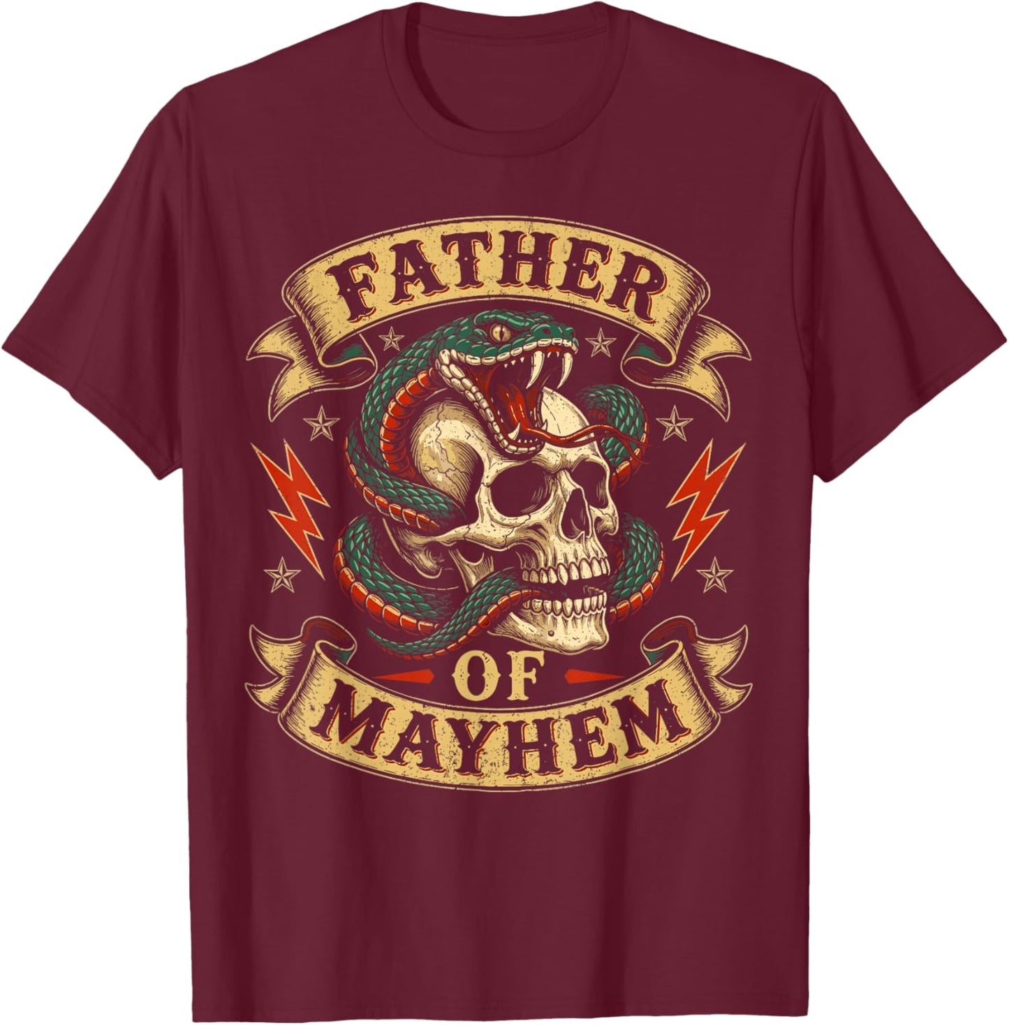 Father of Mayhem Men Dad Funny Father's Day Matching Family T-Shirt - T-Shirt | Maroon