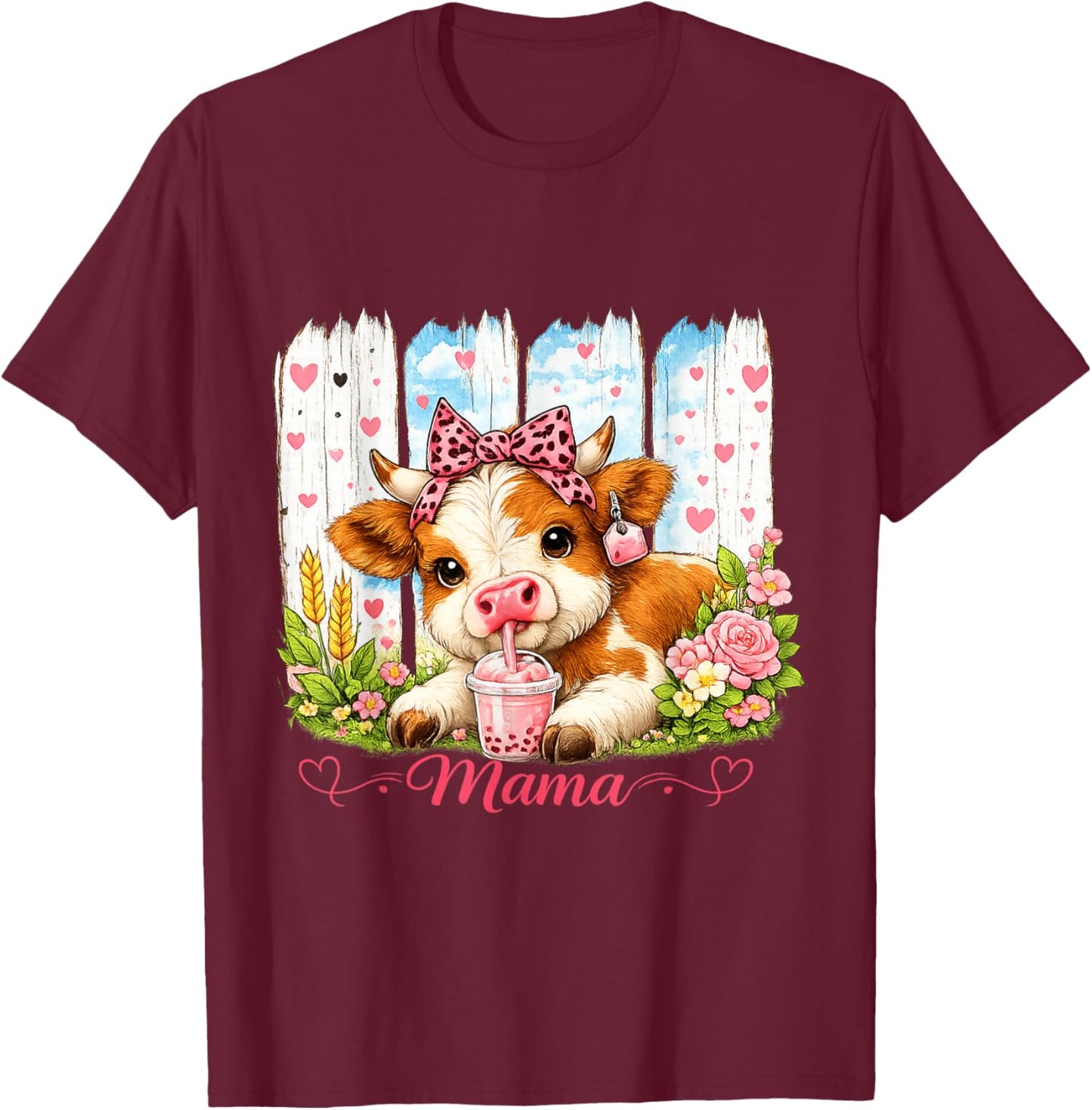 Farm Animal Scottish Highland Cow Mom Happy Mother's Day T-Shirt - T-Shirt | Maroon