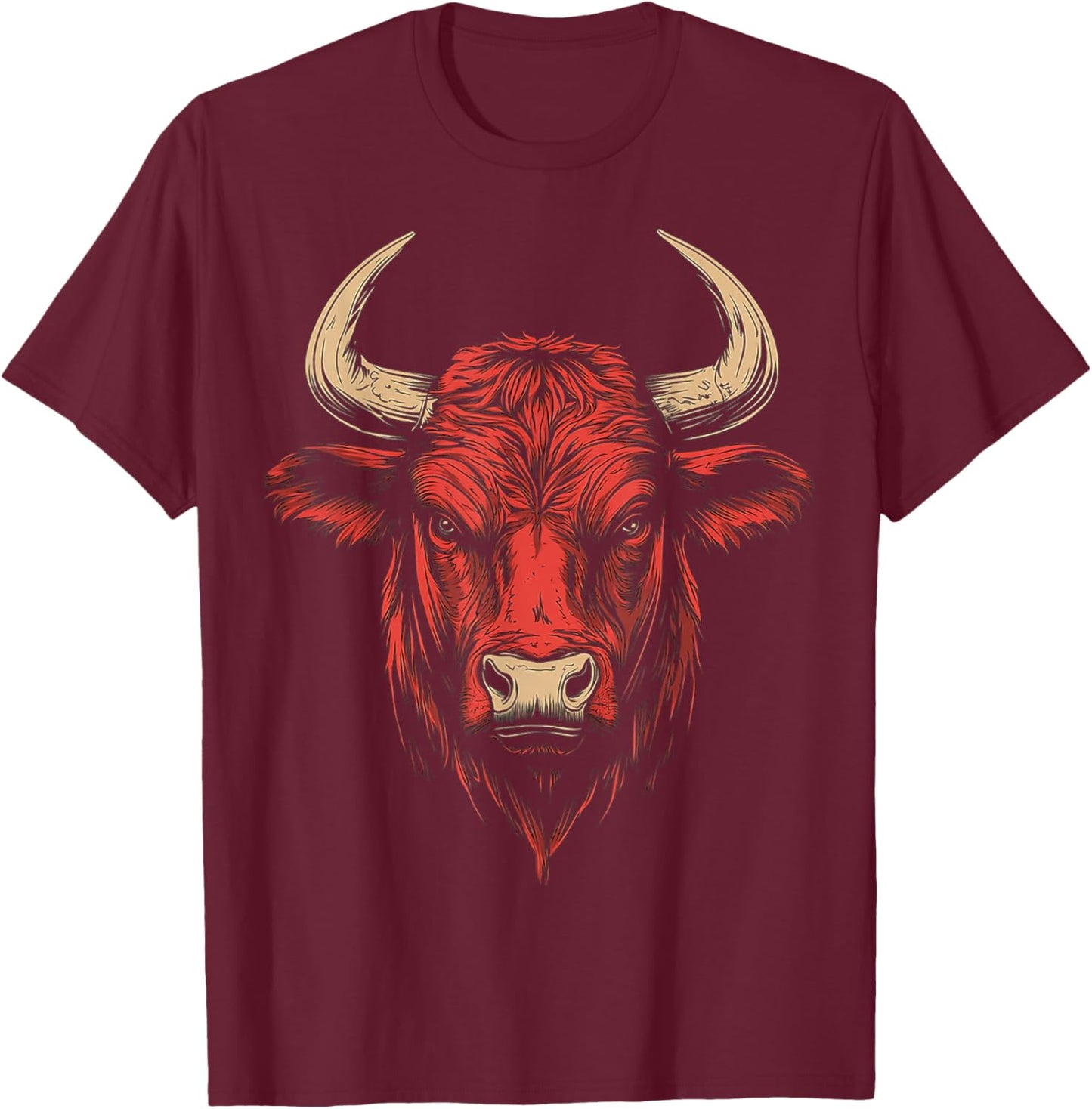 Bull Animal Motif Illustration Bull T-Shirt - T-Shirt | Maroon