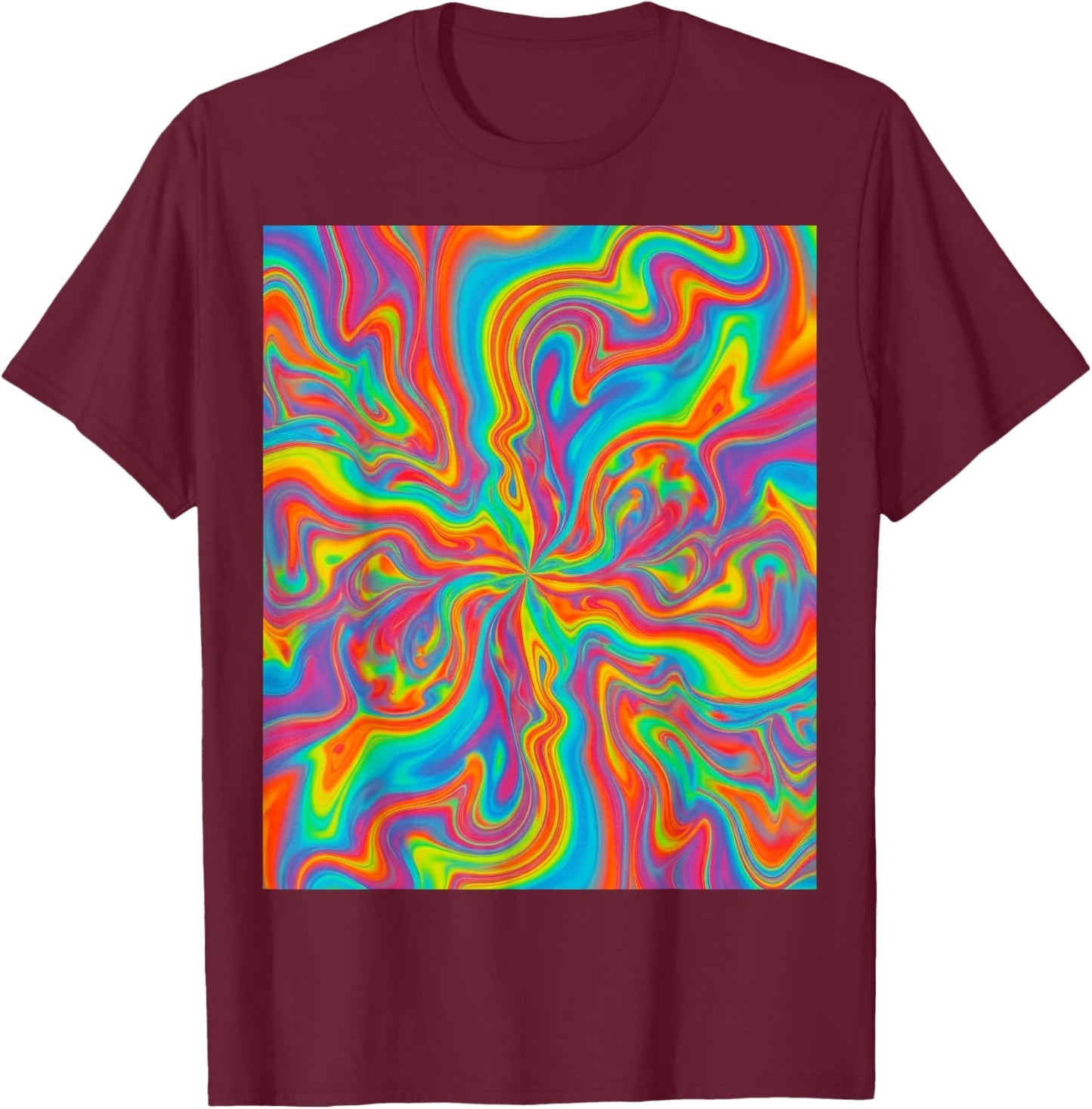 Psychedelic Rainbow Swirl Trippy Abstract Colorful Art T-Shirt - T-Shirt | Maroon