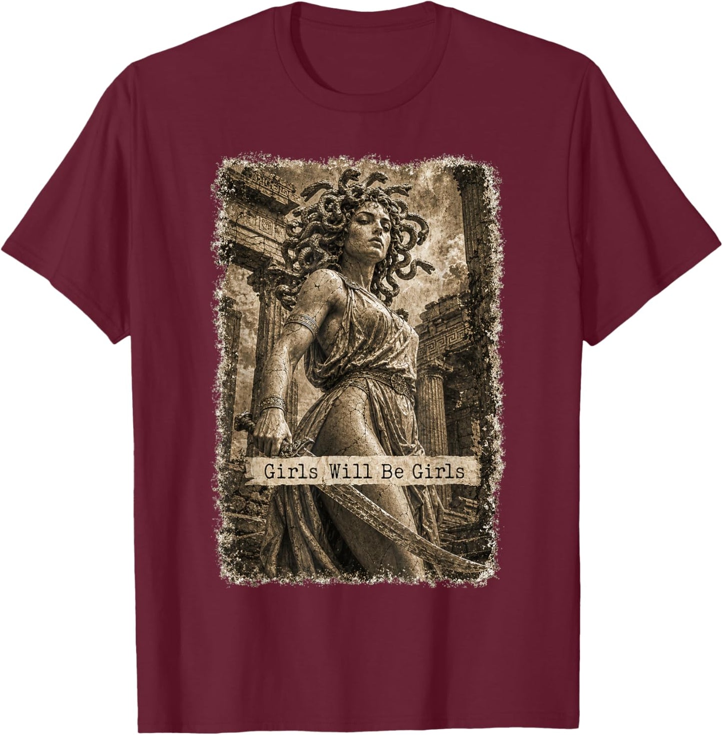 Girl Will Be Girls Medusa Feminist Witch Monster Halloween T-Shirt - T-Shirt | Maroon