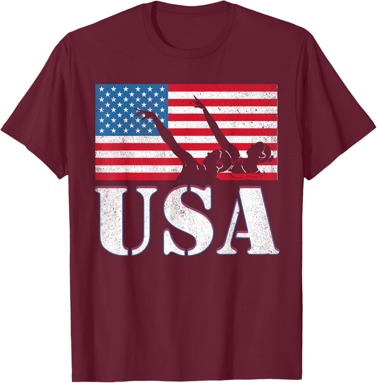 USA artistic swimming team American flag heart US Swim Aqua T-Shirt - T-Shirt | Maroon