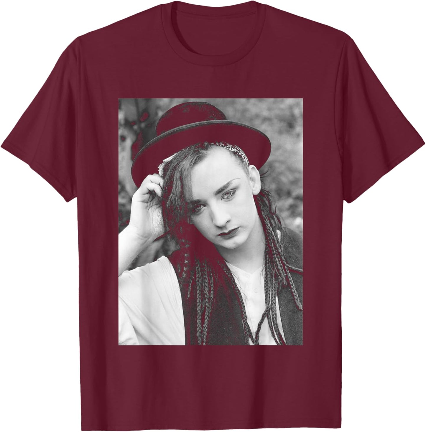 Boy George Singer of Pop Group Culture Club Portrait 1982 T-Shirt - T-Shirt | Maroon