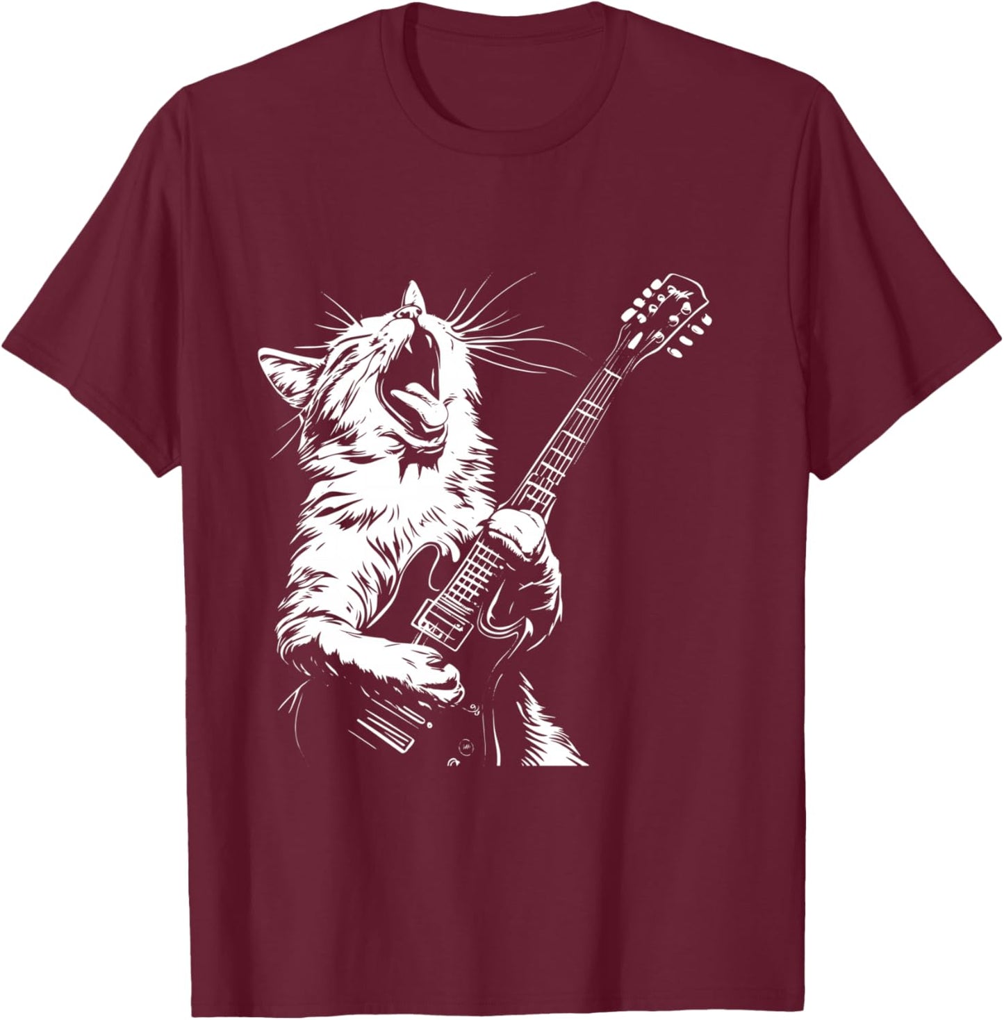 Funny Cat Playing Guitar T-Shirt - T-Shirt | Maroon