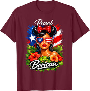 Puerto Rican Girls Boricua Puerto Rico Heritage Messy Bun T-Shirt - T-Shirt | Maroon