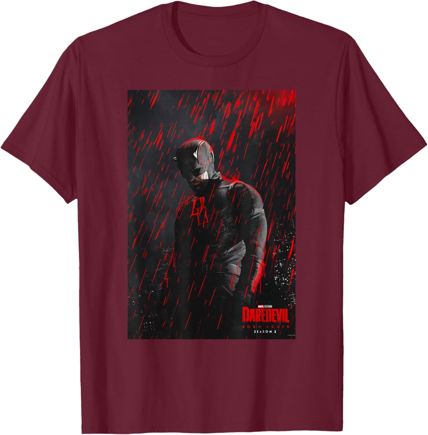 Marvel Daredevil: Born Again Season 2 Red Rain Poster Art T-Shirt - T-Shirt | Maroon