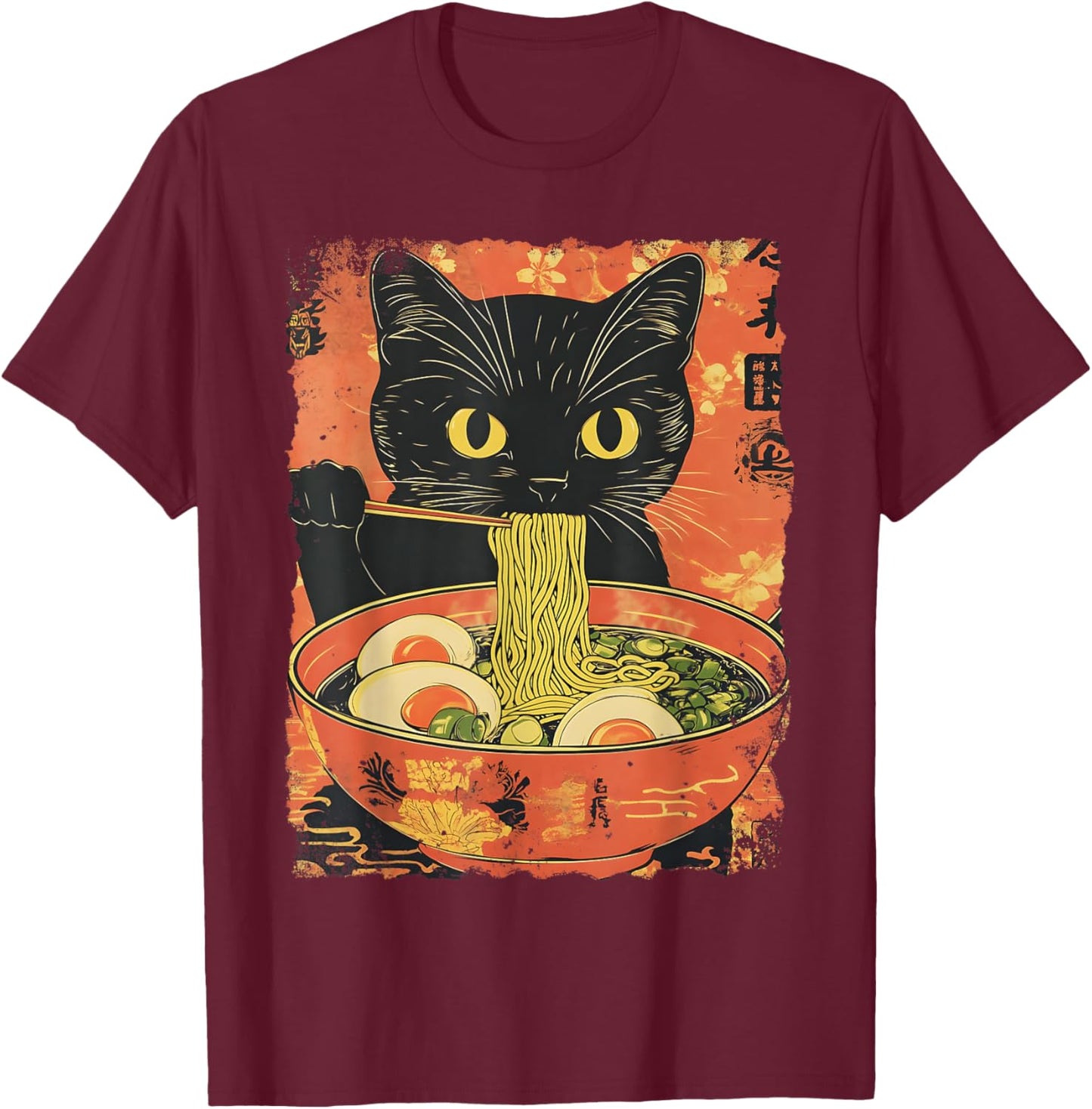 Cat Ramen Funny Graphic Japanese Kawaii Cat Anime Gifts T-Shirt - T-Shirt | Maroon