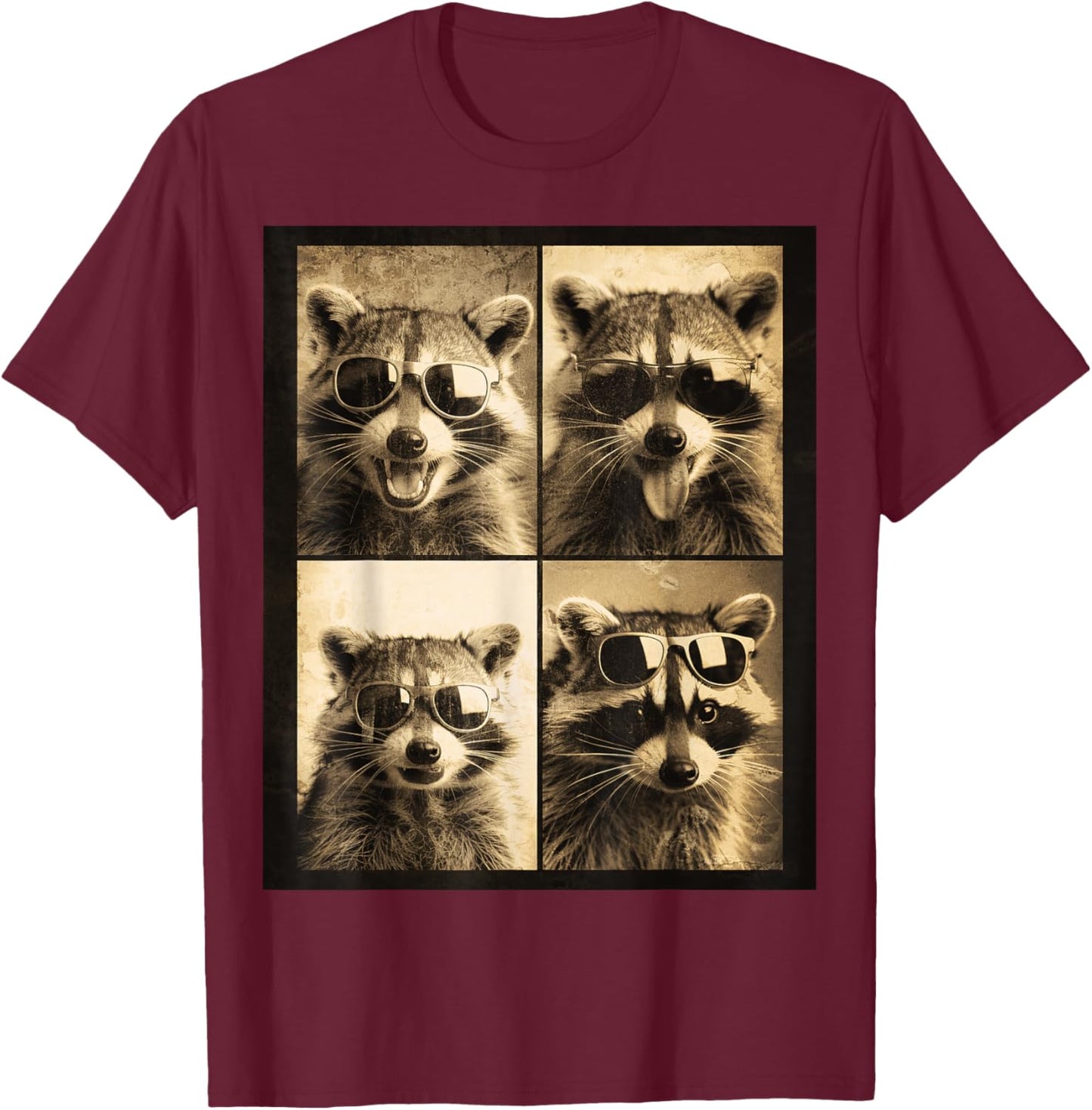 Retro Raccoon Photo Booth Fun Cool Animals T-Shirt - T-Shirt | Maroon