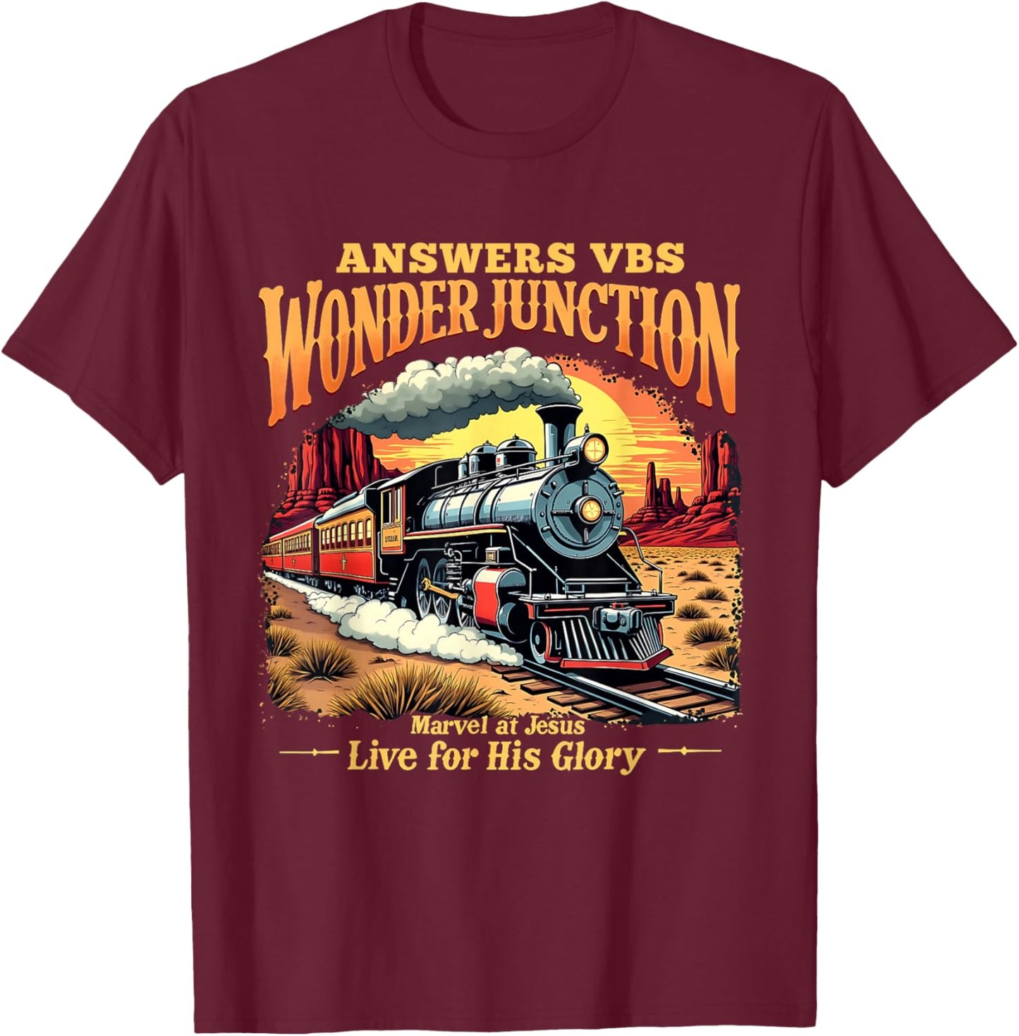 Answers VBS Wonder Junction Christian Train Theme Design T-Shirt - T-Shirt | Maroon