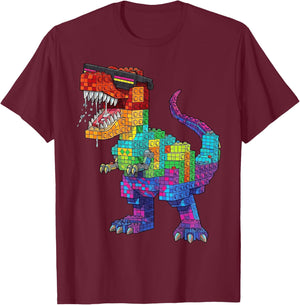 Master Builder Dinosaur Animal Block Building Bricks Boys T-Shirt - T-Shirt | Maroon