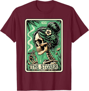Tarot Card The Stoner Weed Lover Skeleton Cannabis 420 T-Shirt - T-Shirt | Maroon