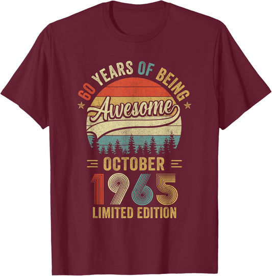 Vintage October 1965 Old 60Th Birthday Men Women T-Shirt - T-Shirt | Maroon