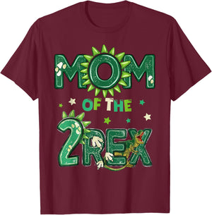 Mom of The Two Rex Birthday Dinosaur Family Matching T-Shirt - T-Shirt | Maroon