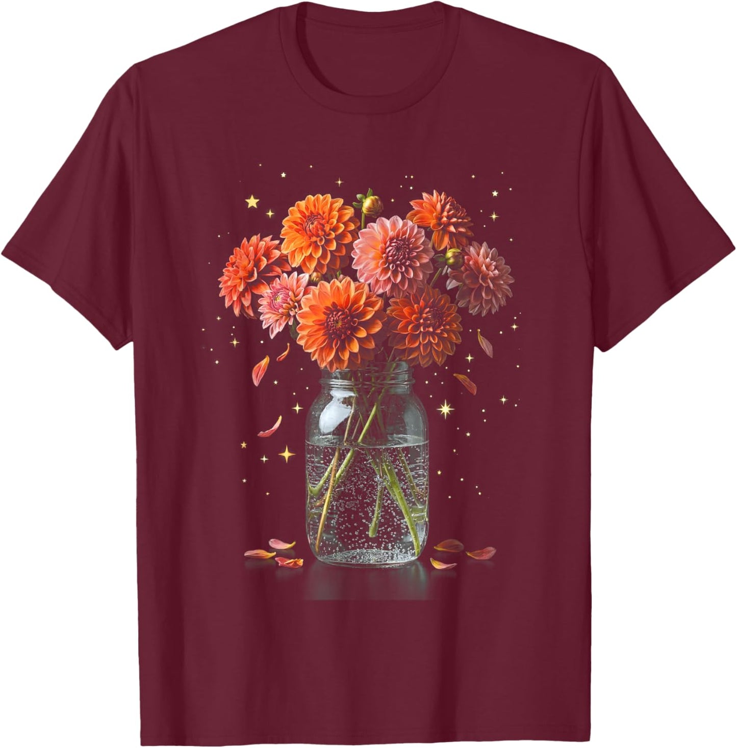 Dahlia Flower Summer T-Shirt - T-Shirt | Maroon