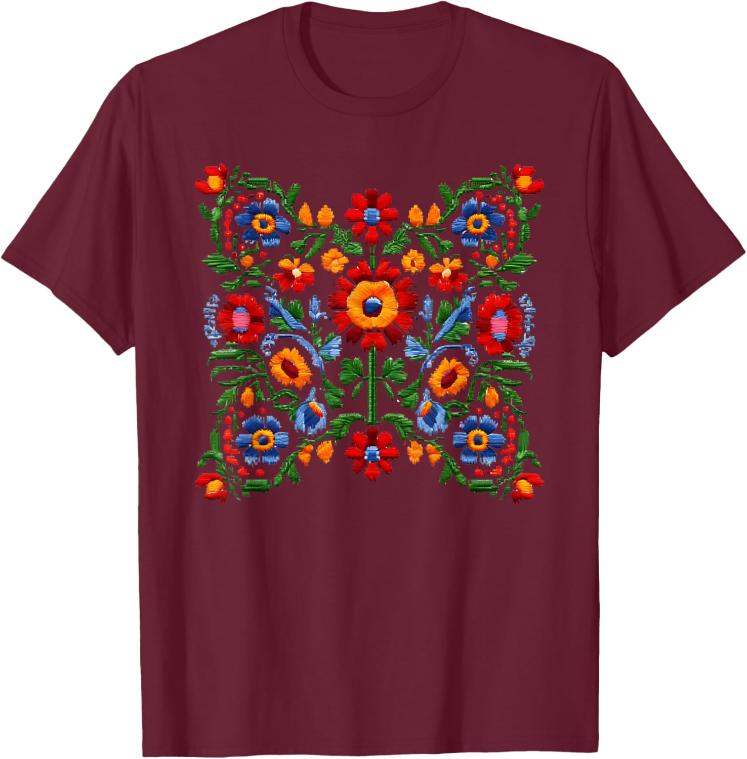 Funny Ukrainian Embroidery Traditional Flowers National Art T-Shirt - T-Shirt | Maroon
