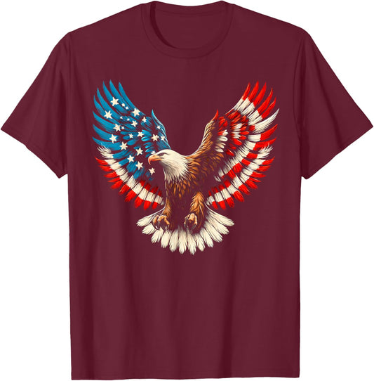 Bald Eagle & Patriotic American Flag 4th of July T-Shirt - T-Shirt | Maroon