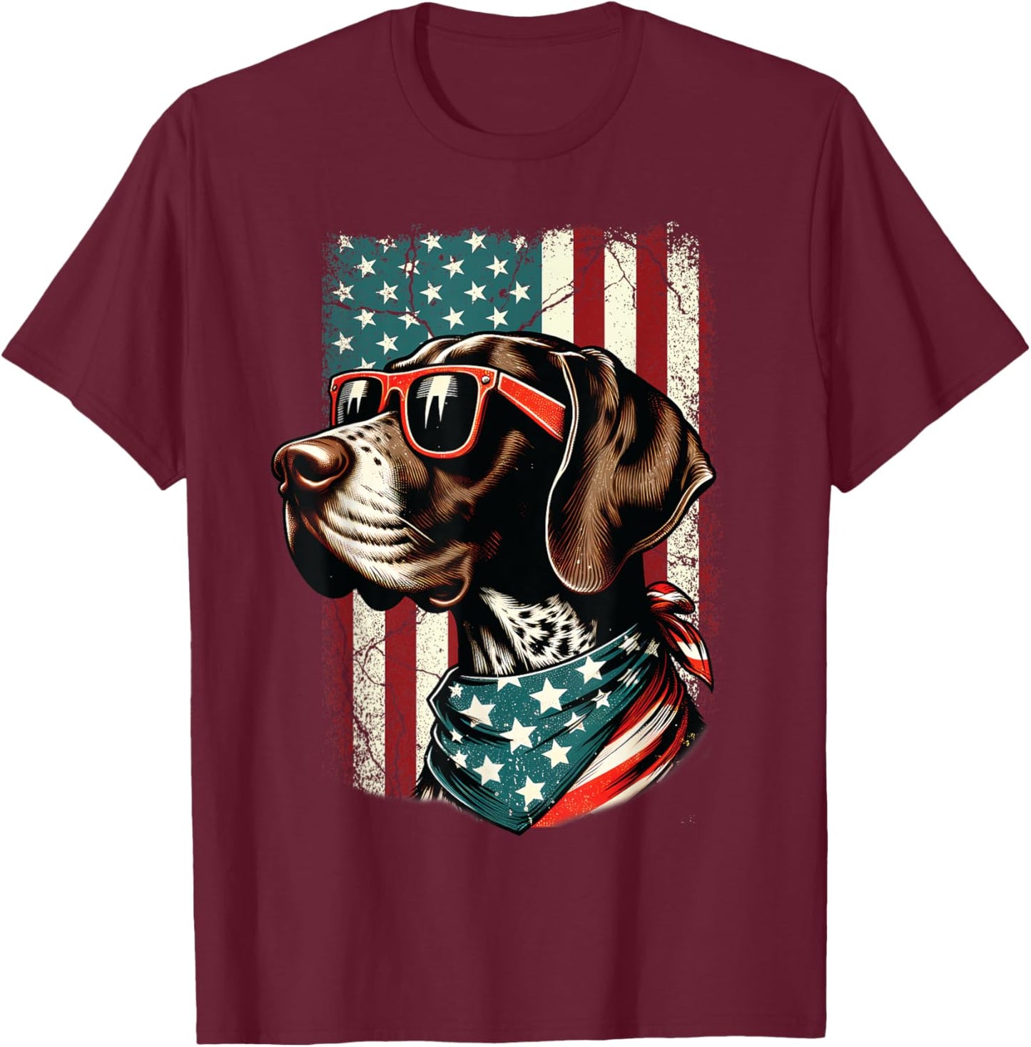 Patriotic German Shorthaired Pointer Dog 4th Of July USA T-Shirt - T-Shirt | Maroon
