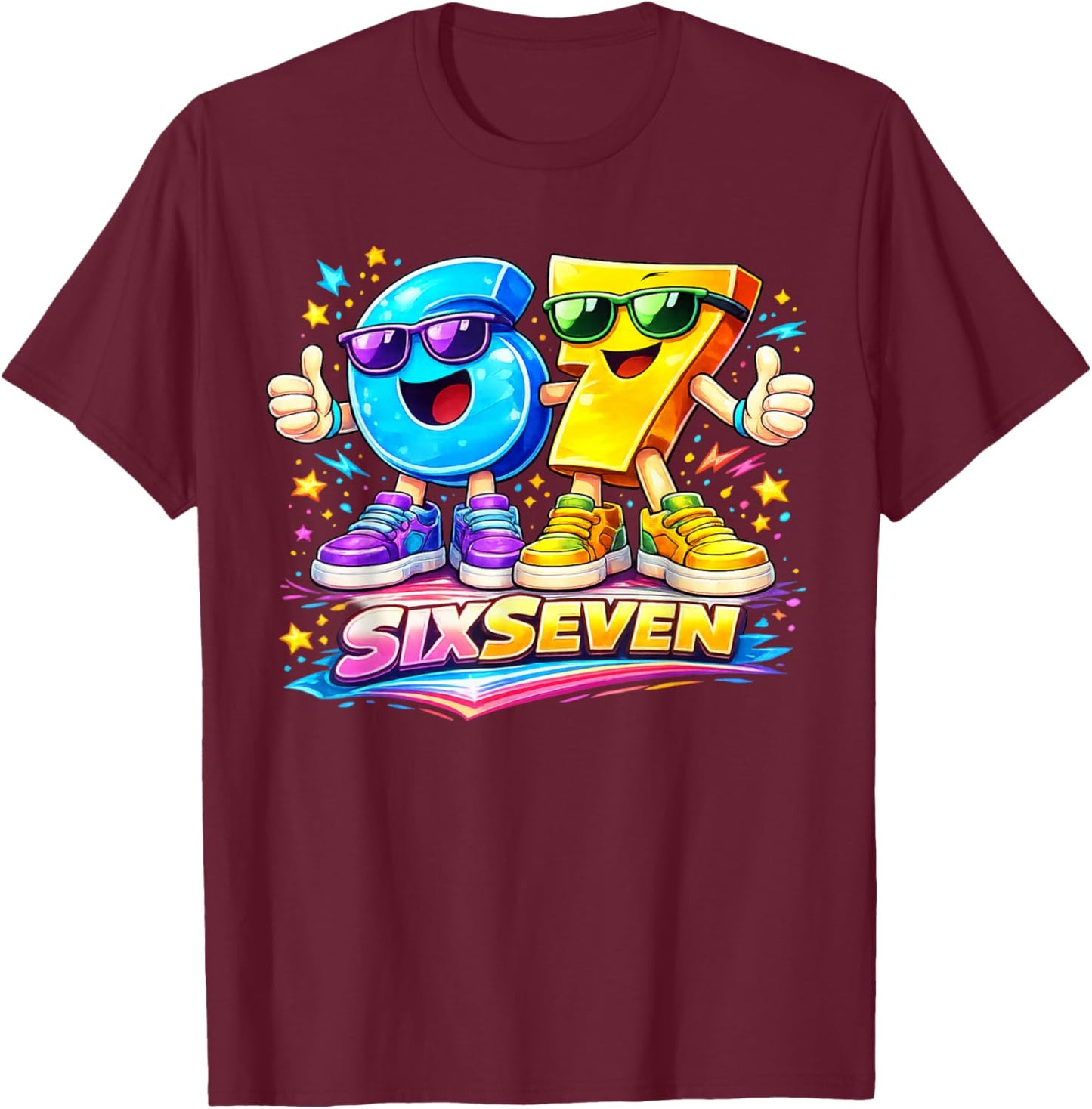 Six Seven 67 Meme lustiges Zahlen Design für Kinder Teenager T-Shirt - T-Shirt | Maroon