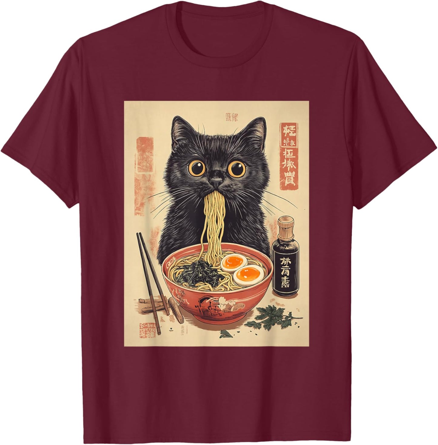 Kawaii Noodle Soup Anime Japanese Ramen Cat Girl T-Shirt - T-Shirt | Maroon