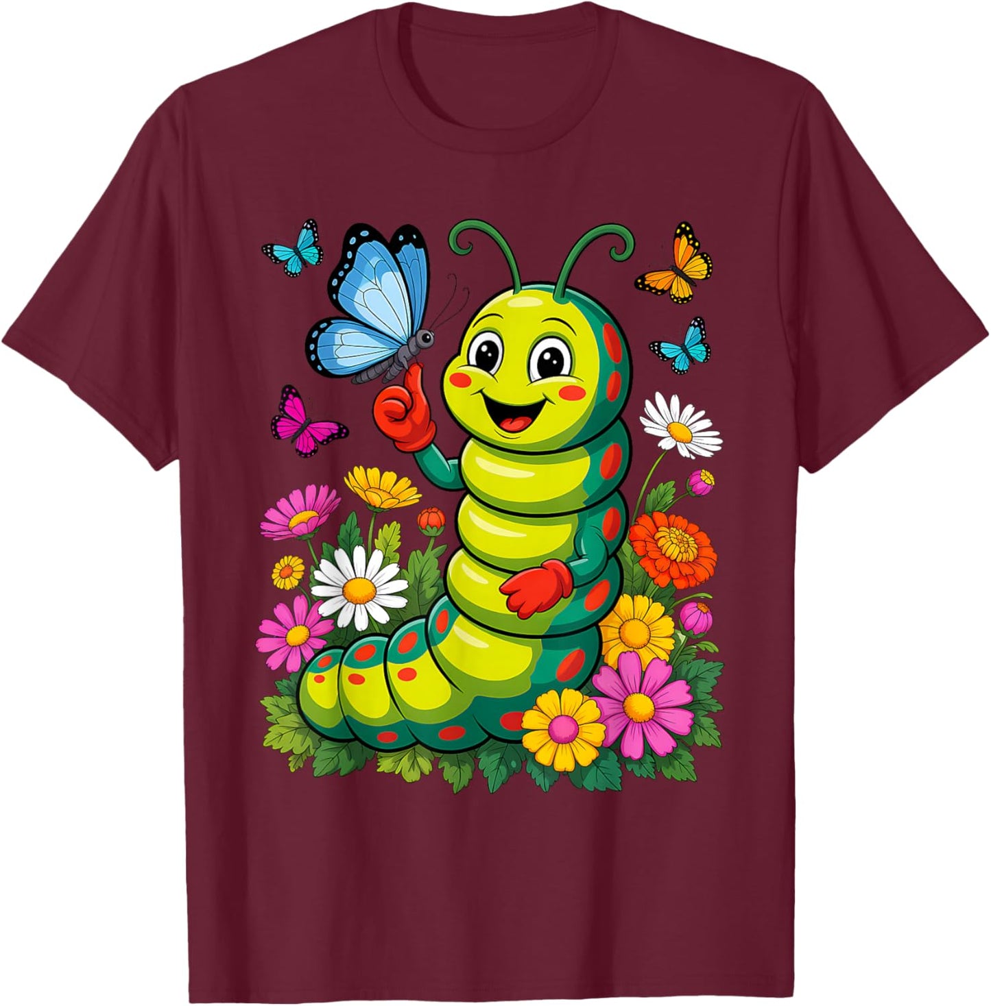Cute Caterpillar Costume Floral Garden Bug Lover Flower T-Shirt - T-Shirt | Maroon