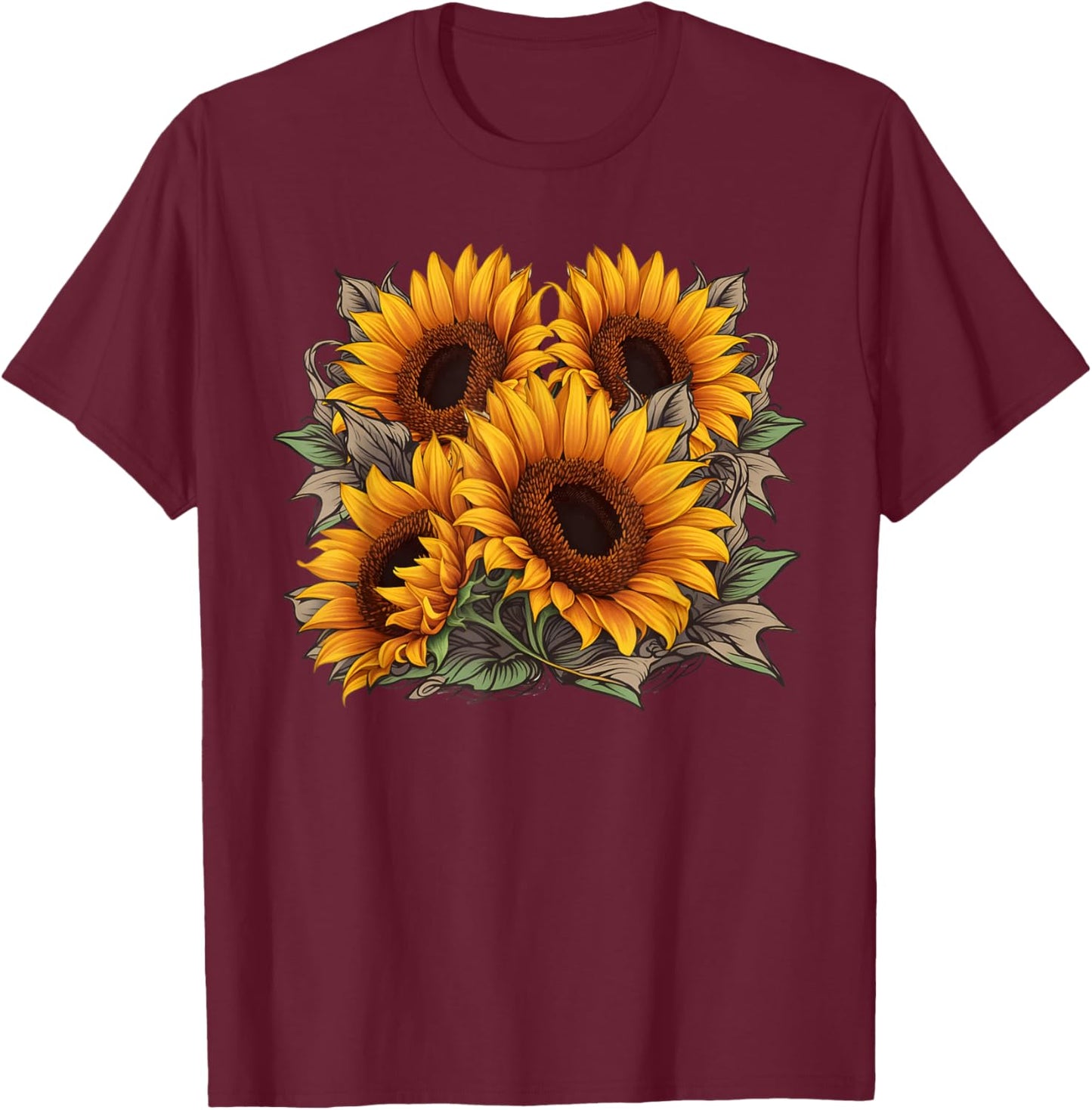 Vintage Sunflower Graphic T-Shirt - T-Shirt | Maroon